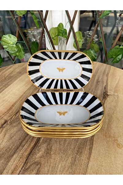 GÜRCÜGLASS Black and White Butterfly Model 6-Piece Glass Breakfast Presentati...