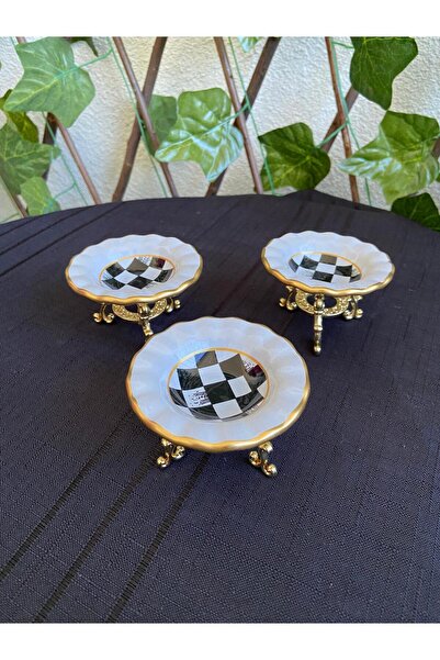 GÜRCÜGLASS Damali Model 3-Piece Turkish Delight Container 7 cm in Diameter