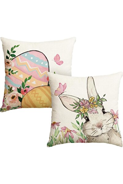 Artoid Mode Honny Bunny Rabbit Flowers Easter Cushion Covers Set of 2 45 x 45 cm