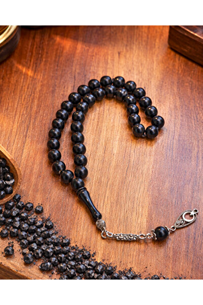 SUFİ TESBİH VE ESANS Georgian Oltu Stone Prayer Beads 8 mm – Shiny Black, wit...