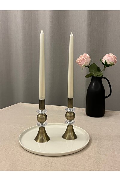 LUXAY HOME GOLD RENGİ QUEEN CRYSTAL 2'Lİ ŞAMDAN&MUMLUK SETİ