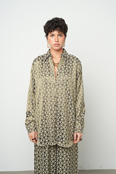 Orfeo Negro Women's Prism Khaki Geometric Patterned Silky Satin Look O Oversi...