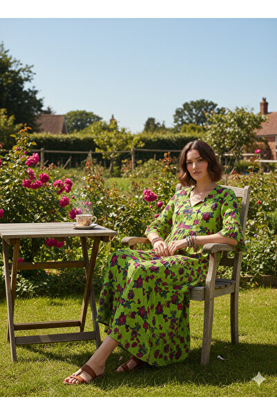 Hazinedan Women's Ethnic Floral Pompom Long Bohemian Dress