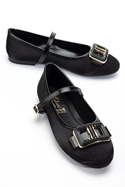 bakacstore Kadın Siyah Önü Tokalı Parlak Kumaş Babet