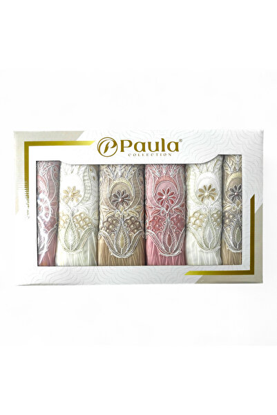 MORRİVAL 50X90 6 Pieces of Lace Stone Towels in a Box, Dowery Box, Casual Gift