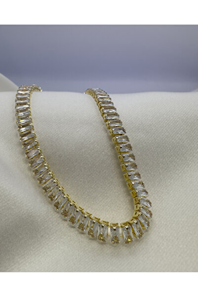 Samu Accessories قلادة من الفولاذ على شكل حجر الباغيت - قلادة تنس ذهبية على ش...