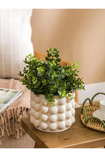 LC Waikiki Beige Patterned Ceramic Flower Pot 13 cm (S6)