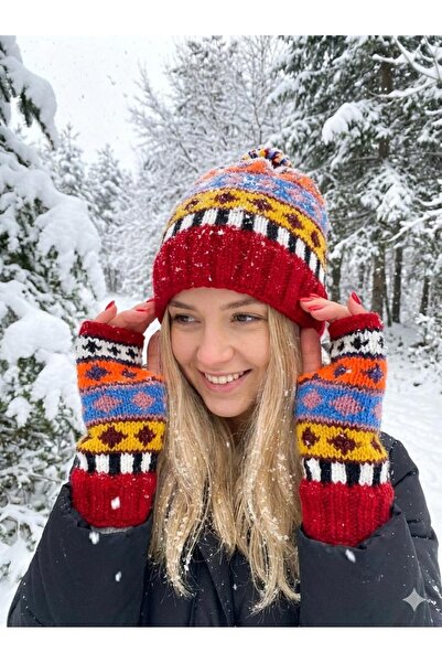 MESKSTORE El Örgüsü Bere Eldiven Set Standart