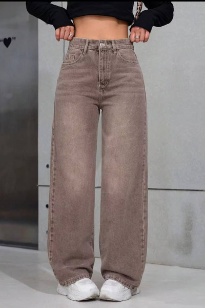 Swana Pantaloni de damă tip Palazzo din denim - Maro