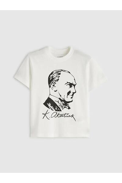 LC Waikiki Tricou pentru băieți cu decolteu rotund și imprimeu Atatürk (S6)
