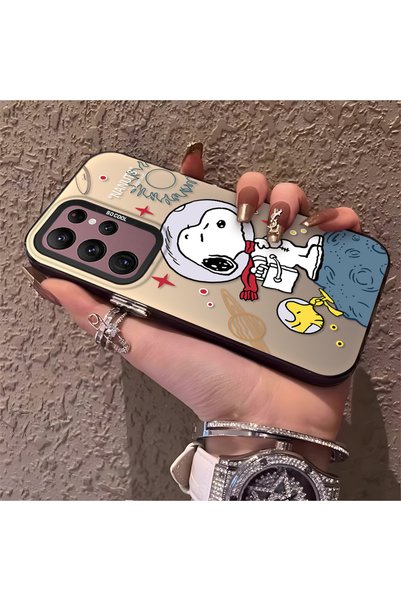 quırkshıeld Samsung Galaxy S22 Ultra Compatible Hard Acrylic Back Silicone Edge Lens Protection Case Snoopy Pattern