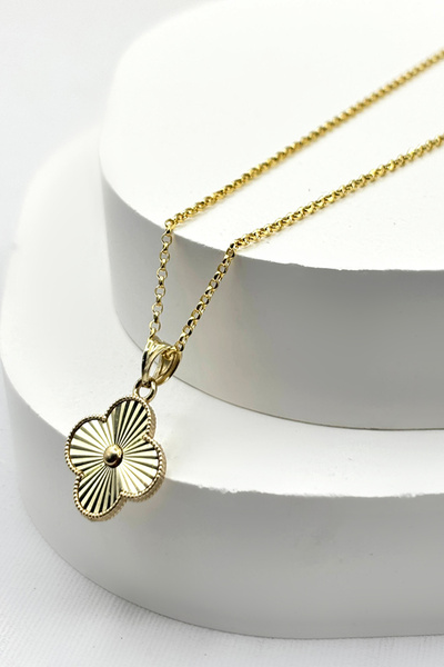 DİAMİNE PIRLANTA 14 Ayar Altın Doç Zincir Kalemli Yonca Kolye