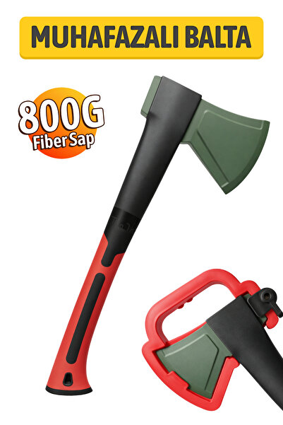 Badem10 Fiber Saplı PVC Muhafazalı Profesyonel Balta (800 gr) Kamp Hobi Odun ...