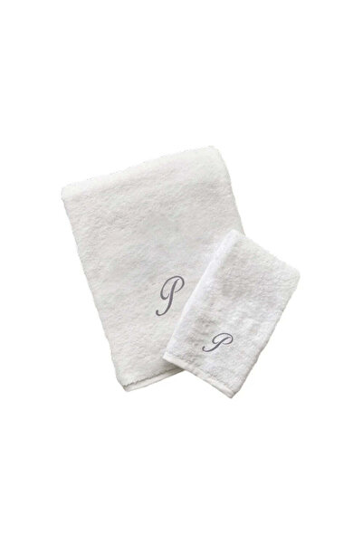 BYFT Embroidered For You منشفة يد وحمام بحرف "P" مطرزة بخيوط فضية من القطن، ق...