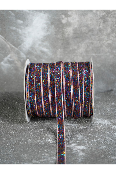 ARN 1 Cm Kadife Dekoratif Şerit 3 Metre (Ebruli)-1 Cm Simli Kurdele