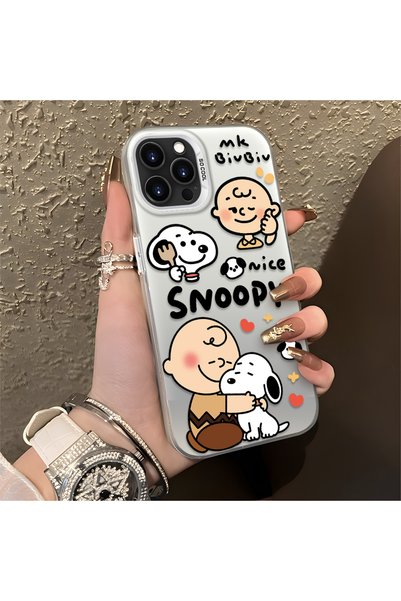quırkshıeld iPhone 14 Pro Max Compatible Hard Acrylic Back Silicone Edge Lens Protection Case Snoopy Pattern