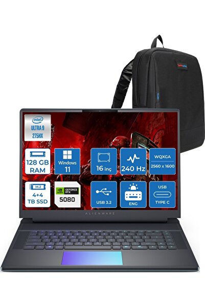 Dell Alienware 16 Ultra 9 275HX 128GB 4TB SSD+4TB SSD 16GB/RTX5080 16inç W11P...