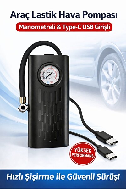 Keyfi Sepet Taşınabilir Araç Lastik Hava Kompresörü – Basınç Göstergeli Prati...