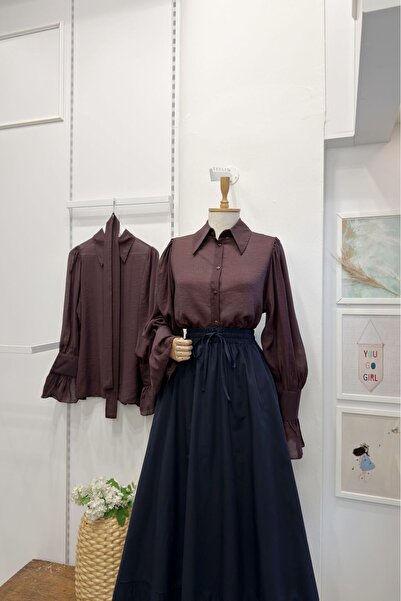 Faya Boutique Mürdüm Kuşak Detaylı Alisia Gömlek