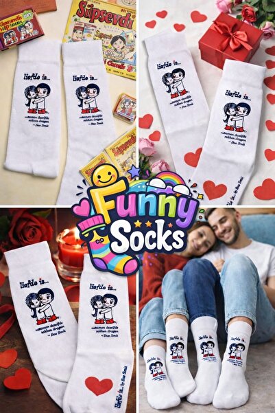 Funnysocksonline Sevgililer Günü Özel Tasarım Aşk Temalı Çorap – Çift Kombini