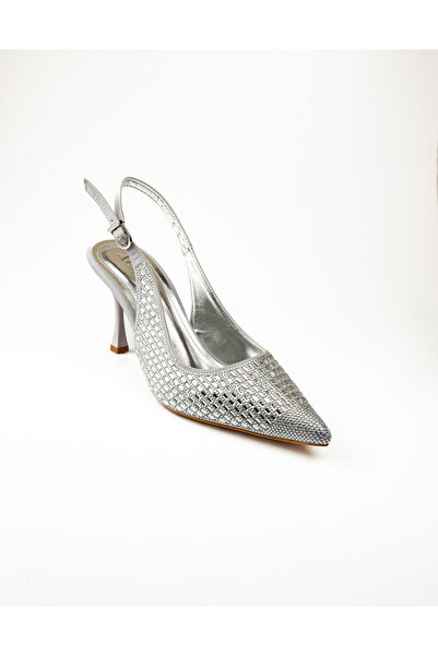 BABALİ Γυναικεία παπούτσια βραδινής φόρεμα με τακούνι από ασημί πέτρα Alos 7550