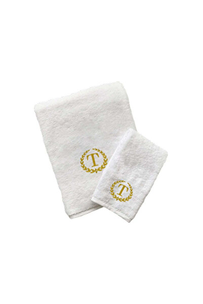 BYFT Embroidered For You منشفة يد وحمام بحرف "T" مطرزة بخيوط ذهبية من القطن، ...