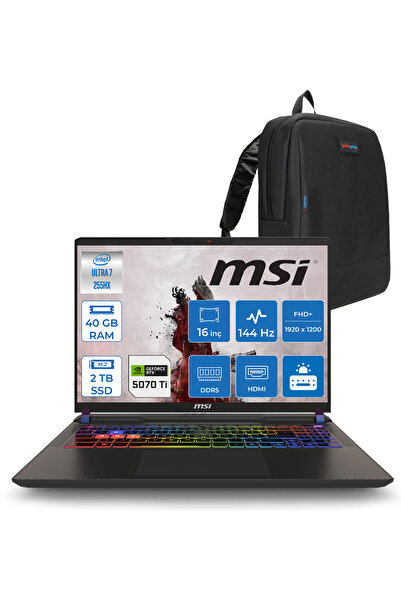 MSI Vector 16 Ultra 7 255HX 40GB 2tb SSD RTX5070TI 12GB 140W FDOS 16" A2XWHG0...