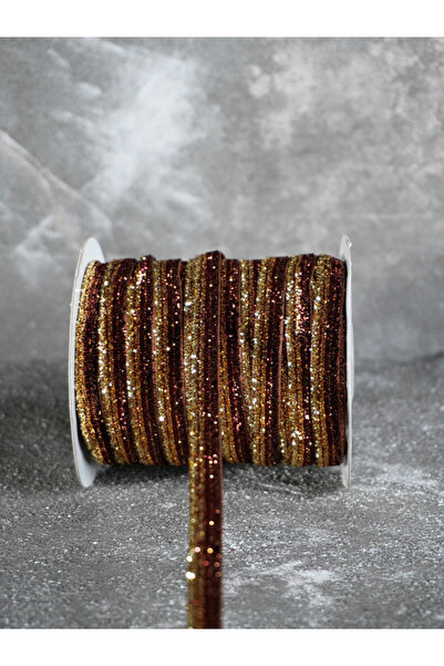 ARN 1 cm Panglică decorativă din catifea 3 metri (Maro-Auriu)-1 cm Panglică c...