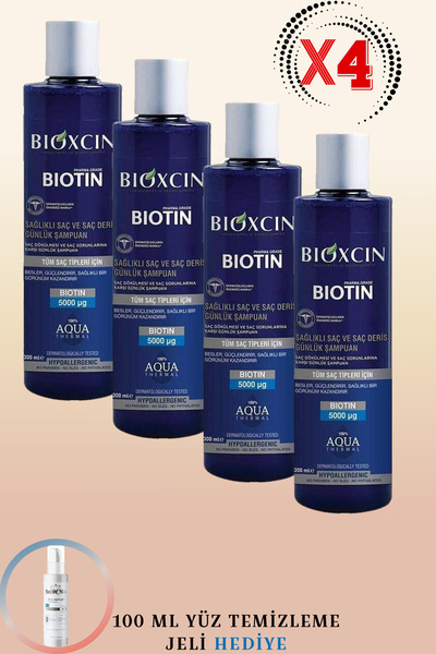 Bioxcin Biotin İçeren Şampuan 300ml 4 ADET + 100ml Yüz Temizleme Jeli Hediye