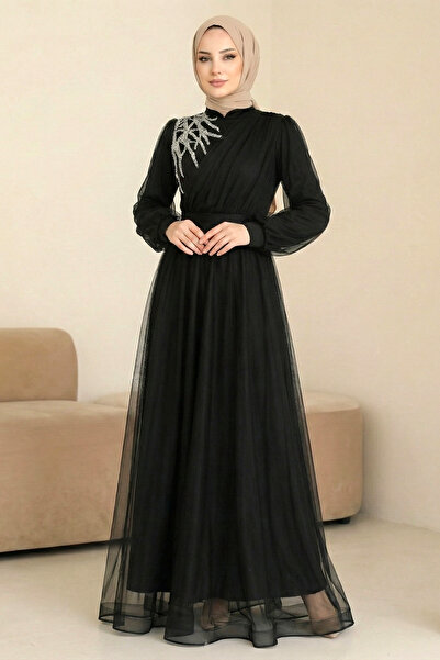 Kirazgym Γυναικείο βραδινό φόρεμα από τούλι με πέτρινη λεπτομέρεια στο μπροστ...