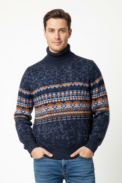 Pulltonic Men's Turtleneck Ethnic Patterned Sweater