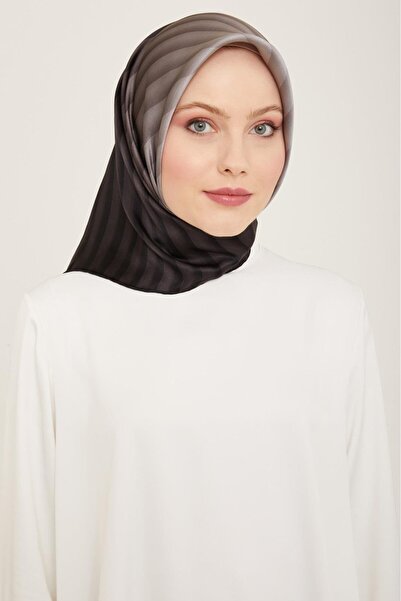 Armine Eșarfă de mătase Nostalji Sura IST 9150-88 Model degradat cu dungi neg...