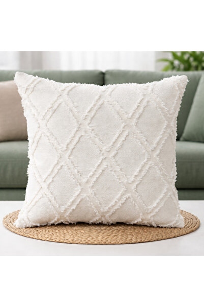 ZEGPAR Throw Pillow Cover Cream Cotton Chenille Fabric 43 X 43 cm