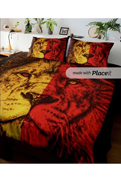 Elmas Dizayn 240X260 cm Double Bedding Set Cotton Satin Aslan Sarikirmizi Ult...
