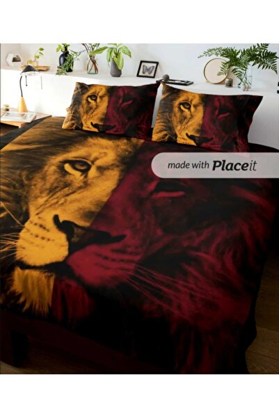 Elmas Dizayn 240X260 cm Double Bedding Set Cotton Satin Aslan Sarikirmizi Ult...