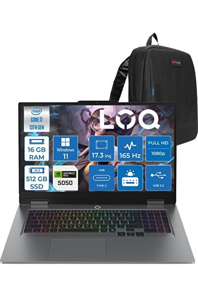 LENOVO Loq 17IRX10 I7 13650HX 16GB 512GBSSD RTX5050 8gb W11HOME 17.3 Inç 165H...