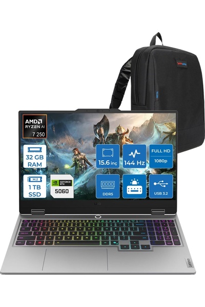 LENOVO Loq 15AHP10 Ryzen 7 250 Aı 32GB 1tb SSD 8GB/RTX5060 15.6" IPS FDOS BIL...