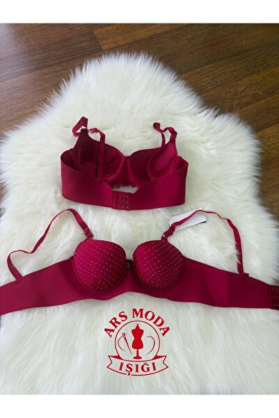 ars moda ışığı Kadın Lazer Kesim El Destekli Taşlı Desenli Bordo