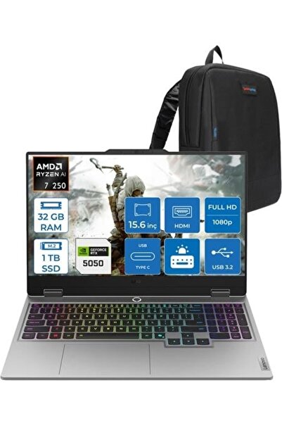 LENOVO Loq Ryzen 7 250 32GB Ddr5 1tb SSD 8GB/RTX5050/100W 15.6" IPS FDOS 15AH...