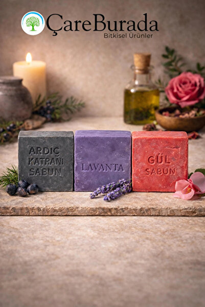 Çare Burada ÇareBurada Sabun Seti 3'lü - Ardıç Katranı & Lavanta & Gül