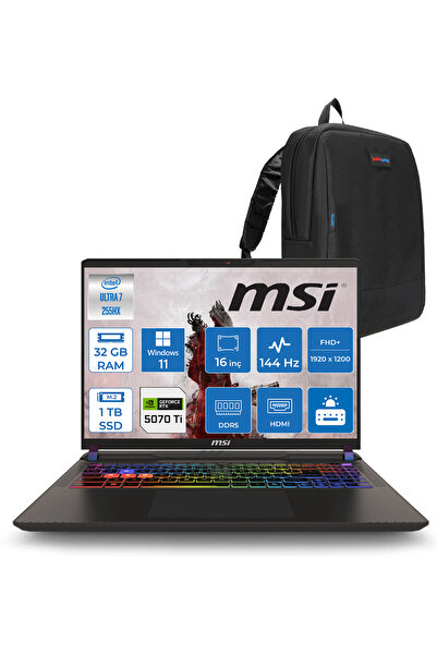 MSI Vector 16 Ultra 7 255HX 32GB 1tb SSD RTX5070TI 12GB 140W W11PRO 16" A2XWH...