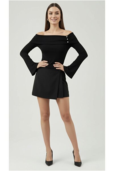 ATALYA ACCESSORY Bluză de damă cu guler Madonna cu detalii cu nasturi, cu mân...