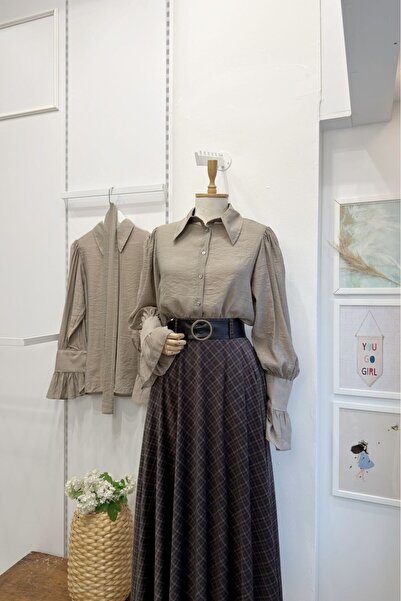 Faya Boutique Koyu Vizon Kuşak Detaylı Alisia Gömlek