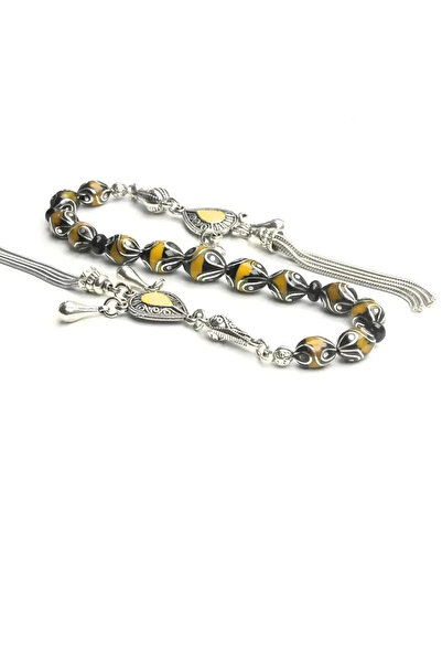 HÜNERTAŞ سبحة زازا من حجر الجالاليث الأصفر وحجر الألوت