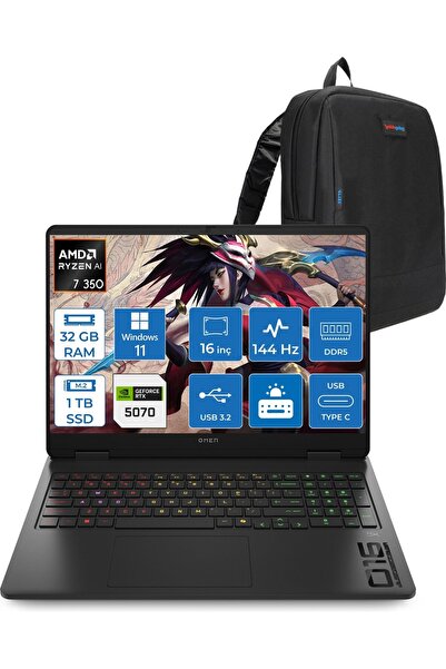 HP Omen 16-AP0006NT Ryzen 7 350 32GB 1tb SSD RTX5070 8gb 16Inç W11HOME C52R1E...