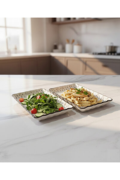 RGS HOMELİFE Ceramic Pasta and Salad Plate - Damla Series Rectangular Present...