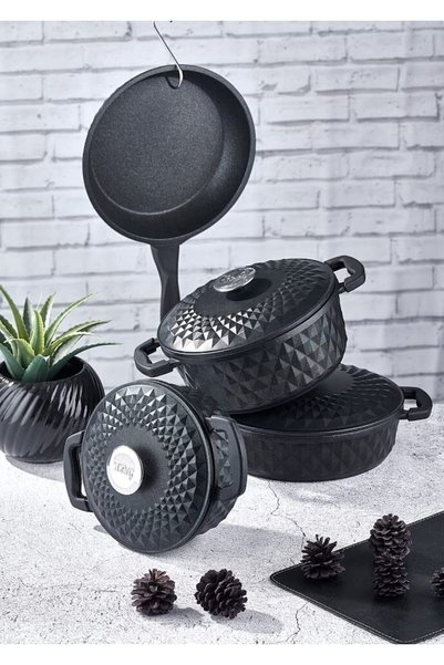 Hype Store Carabella Cast Iron 7 Piece Cookware Set, Black