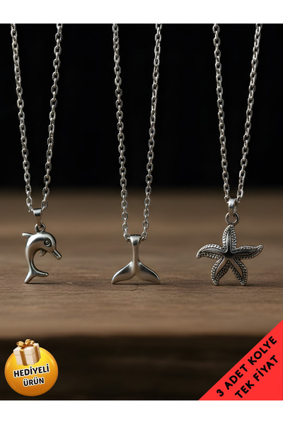 Piercing Market Steel & Silver 3 Lü Set Kombin Kolye Balina Kuyruğu Deniz Yıl...