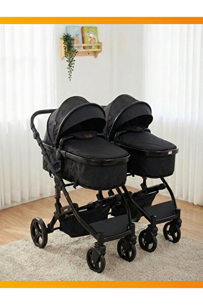 modabebekler İkiz Bebek Arabası Çift Yönlü Siyah Travel Sistem Geniş Sepetli ...