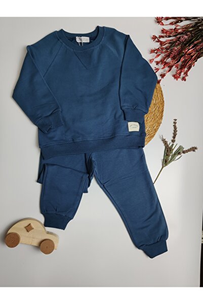 moda rüyası Navy Blue Sweatshirt Tracksuit Boys' Top and Bottom Set